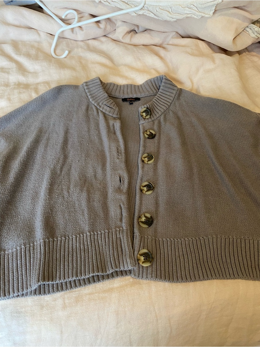 Quince Classic Cropped Button-Front Women's Sweater - Gray XS